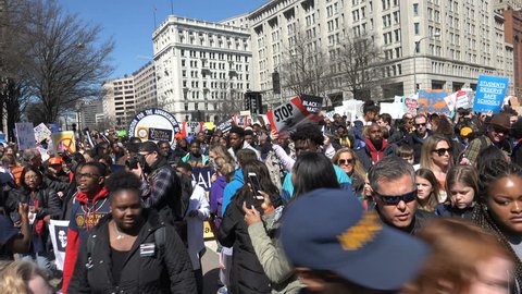 WASHINGTON, DC - MAR. 24, 2018: NAACP Youth & College Division contingent arriving at massive rally on Pennsylvania Avenue demanding that safety and the end of gun violence become a priority.