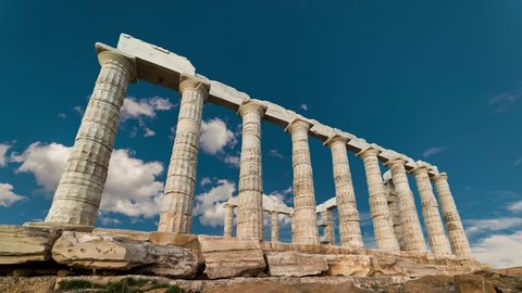 Ruins of the temple of Poseidon at Cape Sounion - Timelapse video in 4K, Greece