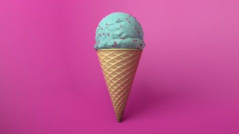 3D animation - Ice cream cone rotating with different colors and flavors