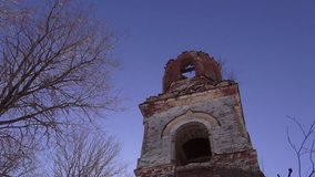 Destroyed church against the sky. Video full hd.