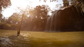 Lake at the foot of a large waterfall. Datanla waterfalls. Vietnam. Stock footage 4k
