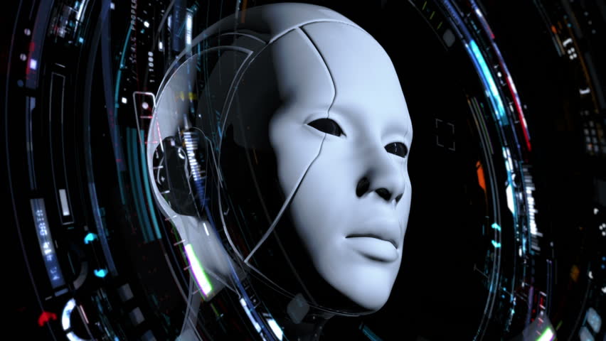Cyborg Girl reads data from a futuristic interface. | Shutterstock HD Video #1009083284