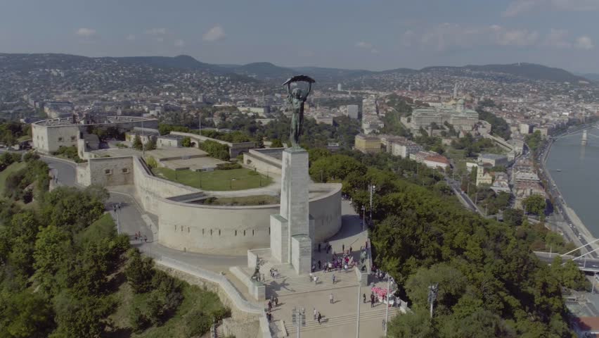 Aerial footage of the Liberty Statue (Budapest, Hungary, 2016)