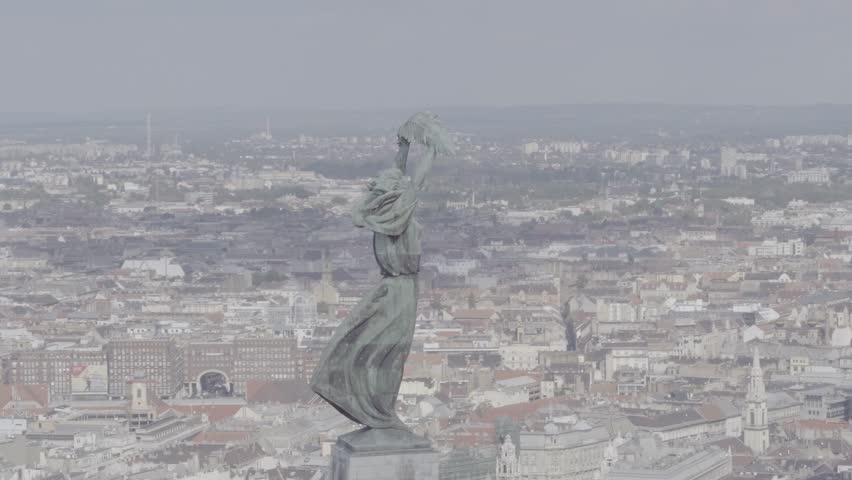 Aerial footage of the Liberty Statue (Budapest, Hungary, 2016)