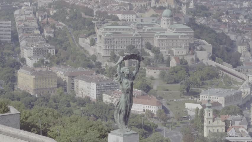 Aerial footage of the Liberty Statue (Budapest, Hungary, 2016)