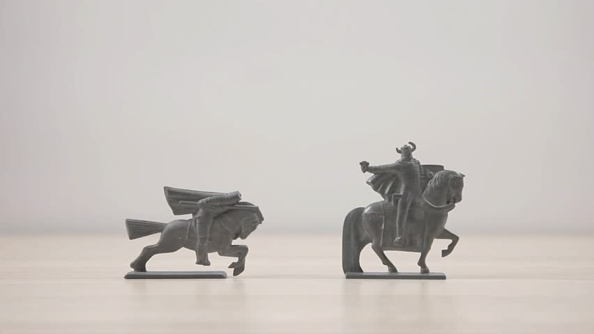 Old toy soldiers, knights crusaders. Retro style, Soviet Union toys.