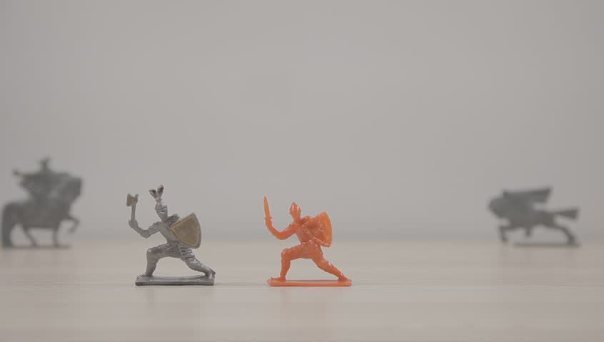Old toy soldiers, knights crusaders. Retro style, Soviet Union toys.

