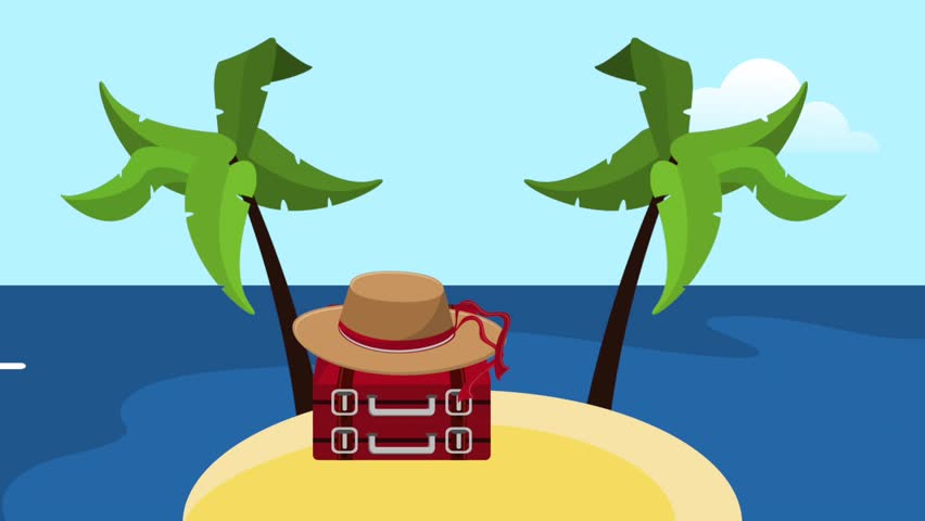 Lugagge and sun hat on island HD definition