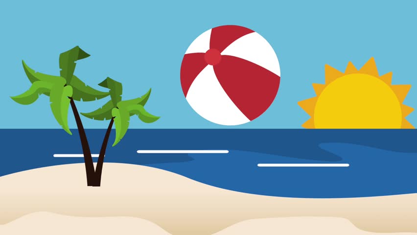 Beach ball rolling on island HD definition