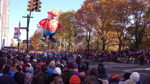 NEW YORK CITY, NY - NOVEMBER 23: Harold the Fireman Balloon in Macy's Thanksgiving Day Parade on November 23, 2017, in New York City, New York.
