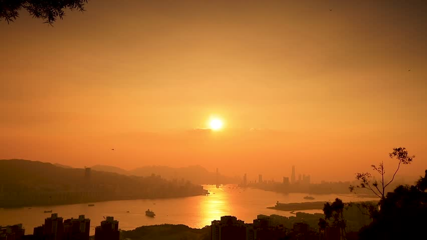 Hong Kong cityscape at sunset, Hong kong city.