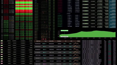 Many different stat screens from the desktop of a cryptocurrency trader.
