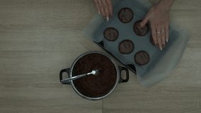 Close up video of Vegan Chocolate Cookies on a baking tray ready for baking