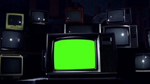 Old TV Green Screen and Many Retro TVs. Blue Steel Tone. Dolly Shot. You can Replace Green Screen with the Footage or Picture you Want with “Keying” effect in After Effects (check out tutorials).