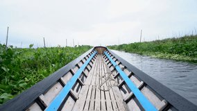 Point of view from water taxi at Inle lake, Myanmar 
Travel vacations concept, no people.