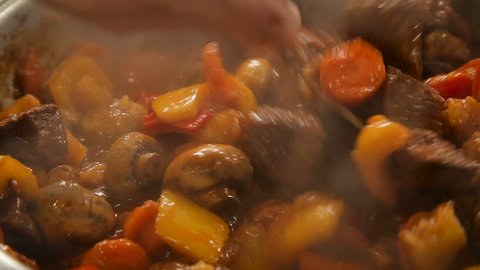 Stewing beef and vegetables goulash