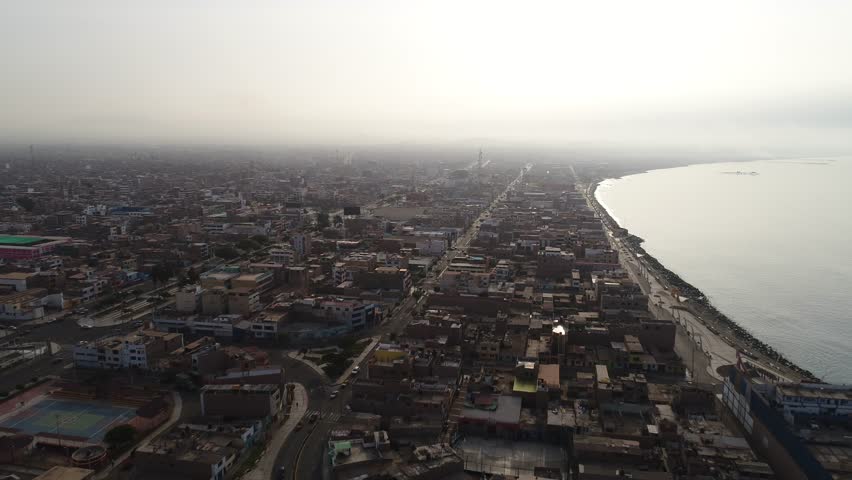 Chimbote with the Pacific Ocean. Aerial from Peru