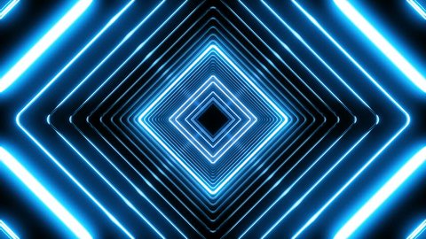 Beautiful Abstract Square Tunnel with Blue Light Lines Moving Fast. Set of Several Video Elements. Background Futuristic Tunnel with Neon Lights. Looped 3d Animation Art Concept. 4K Ultra HD 3840x2160