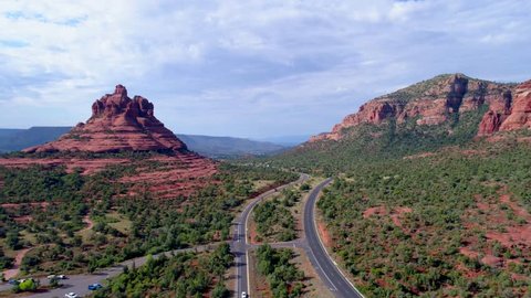 Highway Into Red Rocks of Sedona by Aerial Drone