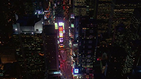 Aerial shot of Manhattan Times Square in New York at Night
