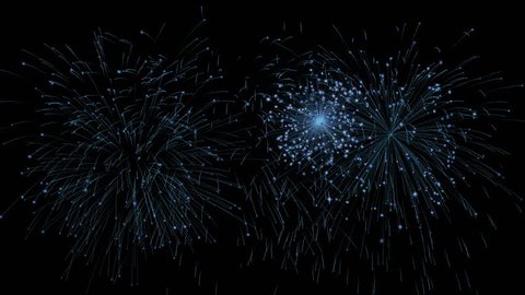Blue fireworks isolated on black background + Alpha