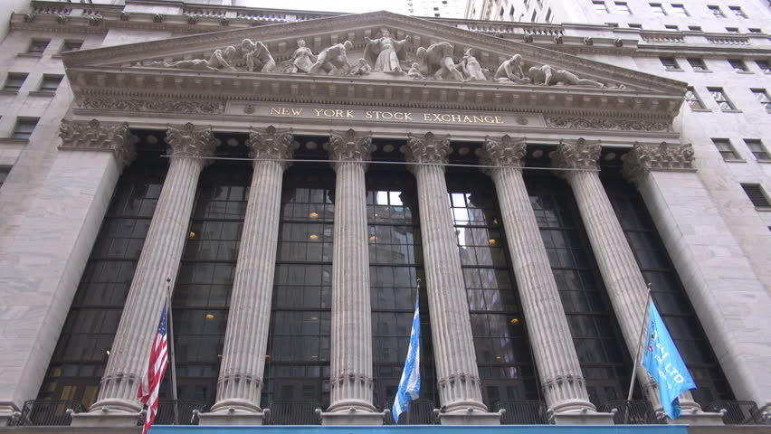 Famous New York City Stock Exchange building architecture by day, financial area