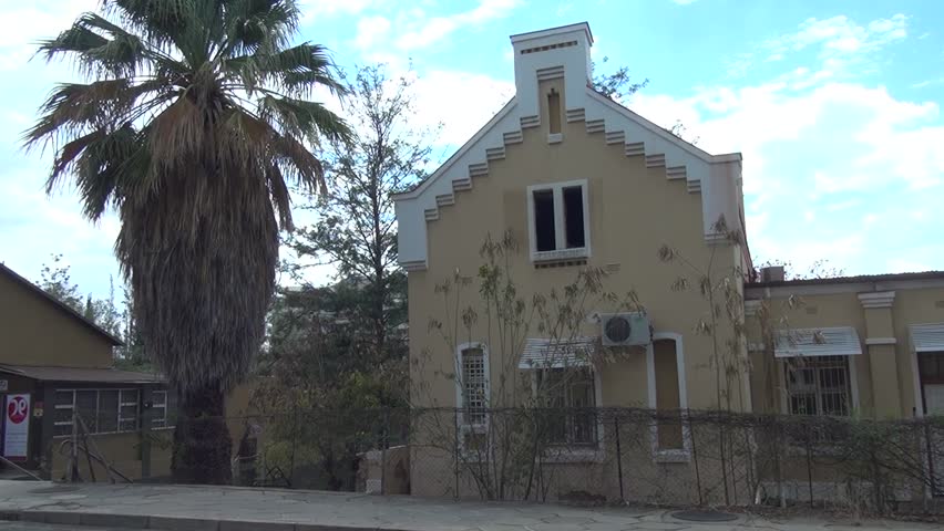 HD high quality summer day video footage of old vintage colonial style German house near historical center of Windhoek, the capital of Namibia, southern Africa