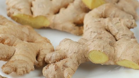 Ginger root on a plate. 