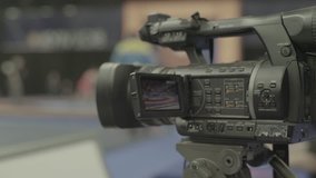 TV camera during shooting. Media, news, press, journalist, live, broadcast