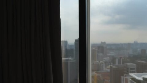 Electric Motorized Automated Remote Controlled Curtains On Window In Hotel