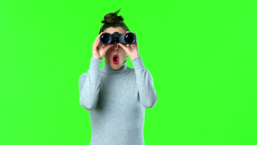 young pretty woman with a binuculars