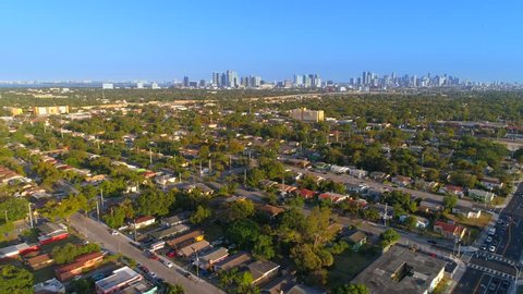 Aerial drone footage Miami Liberty City high crime drug neighborhoods 4k