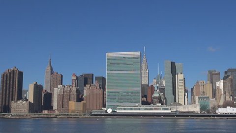 Beautiful New York City panoramic view in sunny day, crowded Manhattan skyline