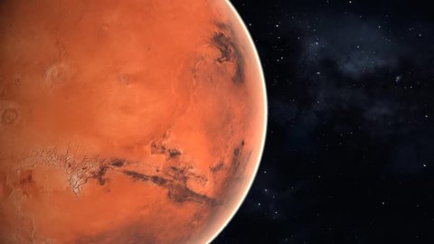 3D render. Planet Mars rotating in space