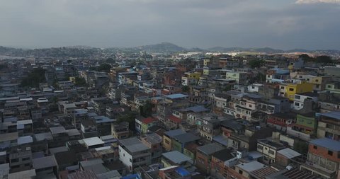 Aerial drone of the Favela, Brazilian Rio de Janeiro a low-income urban area in Brazil.