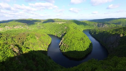 Beautiful view of Vltava river from Maj viewpoint. Location country of Czech Republic, Krnany, Europe. Scenic footage of awesome nature landscape. Discover the beauty of earth. Full HD 1080p video.