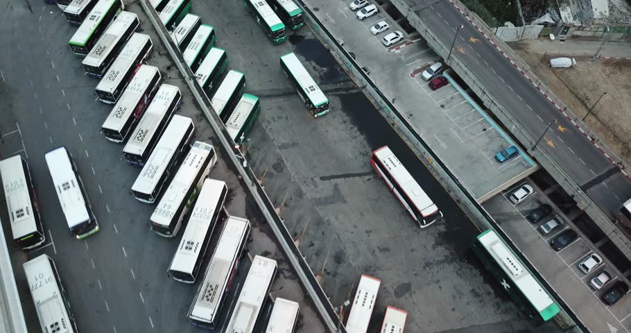 Central bus station in Tel Aviv flat log 4k drone aerial footage