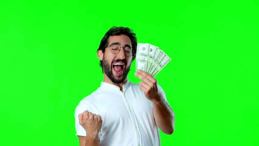 young crazy man with banknotes. Money concept
