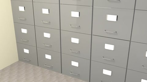 Filing Cabinet draw opens to reveal a paper.