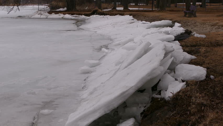 Lake ice pushes ashore damaging docks and cottages in Orillia Canada