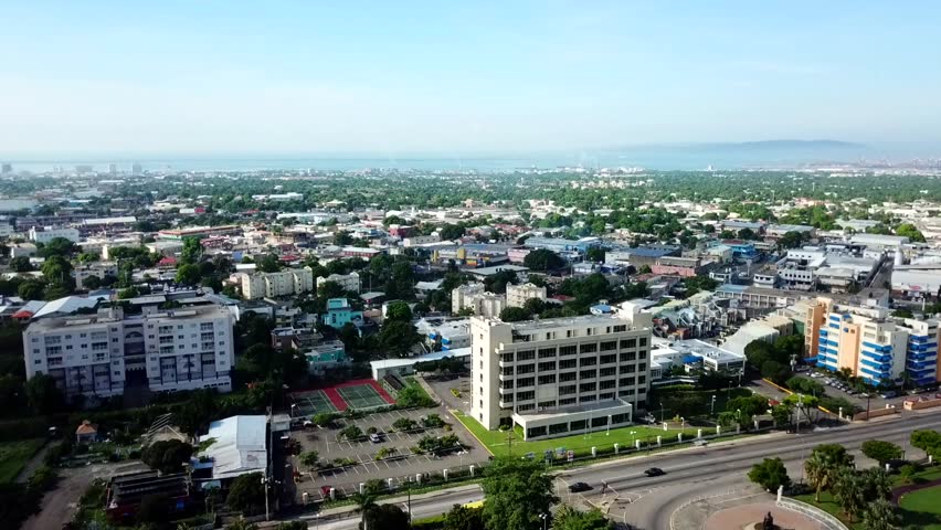 Beautiful Cinematic aerial view of Kingston Jamaica
