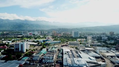 Beautiful Cinematic aerial view of Kingston Jamaica