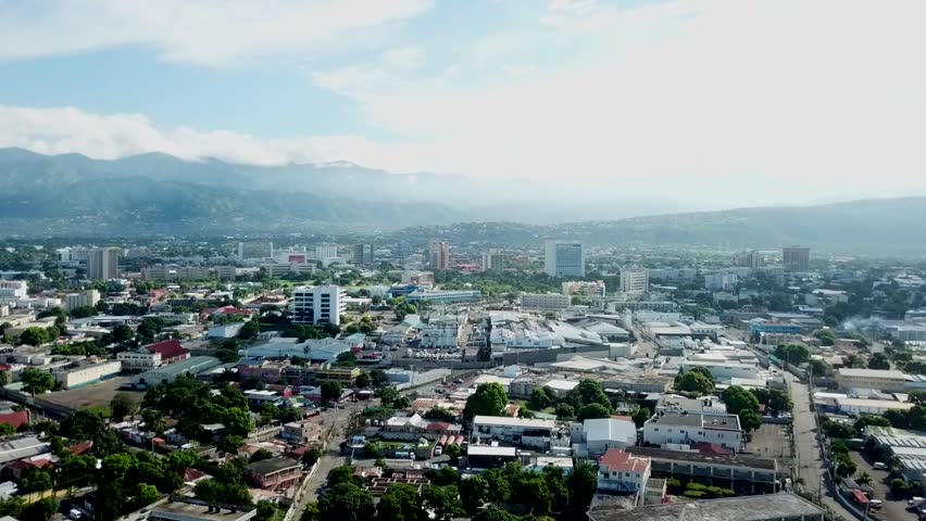 Beautiful Cinematic aerial view of Kingston Jamaica