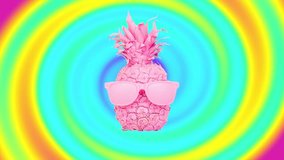 colored pink pineapple in glasses flies against the background of a rainbow gradient. minimal art - Powered by Shutterstock - Get 15% off with code: PIKWIZARD15