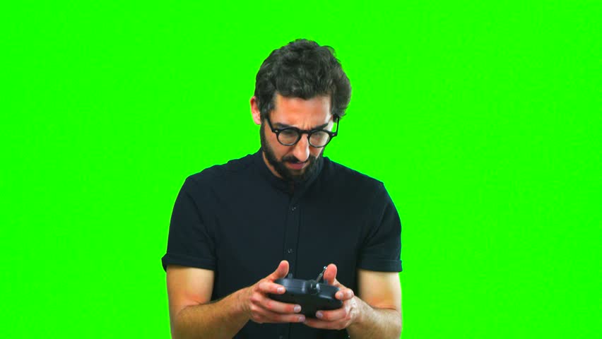 young crazy man with a remote control