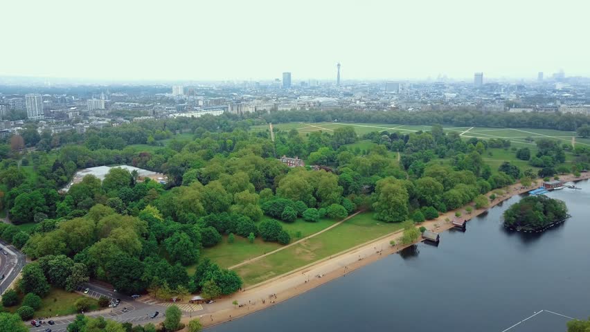 Aerial cinematic view of the London Hyde park from above. Royalty-Free Stock Footage #1009301741