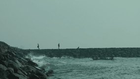 Fishermen Returning Home After Fishing In Bay Of Bengal sea Tough Life On Waves - Time Lapse Video Clip