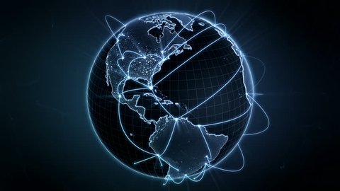 Growing network connections around the world. Global network, internet concept. Connecting people in a digital world. Blue version. Loopable. 4K 
