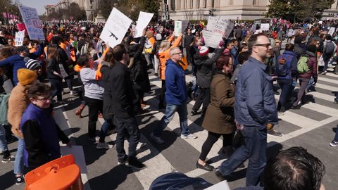 Washington, DC March 24, 2018. Protestors marching, March of Our lives Protest, Washington DC, 3 Axis Gimbal