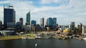 Aerial 4k video of City of Perth and Swan River. Perth. Western Australia.